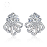 wholesale Sterling silver rhodium-plated diamond-encrusted women's 3D floral earrings, luxurious and elegant earrings-E251 Flower Shape White Diamond>925 Silver