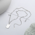 wholesale S925 Sterling Silver Fashion Korean Style Thick Chain Linked Cross Pendant with "Goodluck" Engraved Square Charm Necklace-0-2