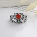 wholesale S925 Sterling Silver Retro Ethnic Style Chinese Classical Personalized Ruyi Openwork Southern Red Agate Matte Ring-0-2