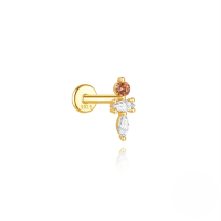 wholesale S925 Sterling Silver Geometric Colorful Zircon Fun Dinosaur Flat Threaded Ear Cartilage Stud-Single gold #14