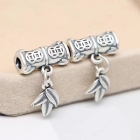 wholesale 999 Pure Silver Bamboo Joint Coin Three-Way Straight Tube Pendant DIY Bracelet Beaded Necklace Spacer Bead Bamboo Brings Peace Accessory-A coin bending tube