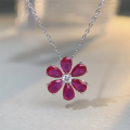 wholesale S925 Silver Camellia Necklace for Women, Ruby Daisy Flower Collarbone Chain, Daily Korean Style Versatile HW Full Diamond Chain Wholesale-0-0