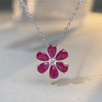 wholesale S925 Silver Camellia Necklace for Women, Ruby Daisy Flower Collarbone Chain, Daily Korean Style Versatile HW Full Diamond Chain Wholesale-Five Flower Necklace 925 Silver