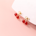 wholesale S925 silver red cherry earrings for women, Korean-style synthetic red garnet zirconia short earrings G8885-0-0