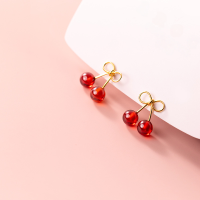 wholesale S925 silver red cherry earrings for women, Korean-style synthetic red garnet zirconia short earrings G8885-S925 silver pair gold>925 silver