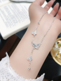 wholesale 999 Pure Silver Butterfly Tassel Four-Leaf Clover Necklace for Women, Small Batch Design, High-End Feel, Light Luxury Collarbone Chain, Gift for Girlfriend-0-35