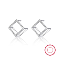 wholesale S925 Sterling Silver Stud Earrings, 3D Square Diamond-Embedded, Women's Fashion Minimalist Exquisite High-End Jewelry Wholesale-Earrings>925 silver