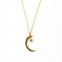 wholesale S925 Sterling Silver January To December Birthstone Zircon Star And Moon Necklace, Elegant And Creativehot-selling Collarbone Chain-Gold-medium purple diamond 925 silver