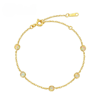 wholesale S925 Silver Korean Light Luxury Synthetic Opal Round Geometric Bracelet for Women, New Retro Style Bead Bracelet-925 silver