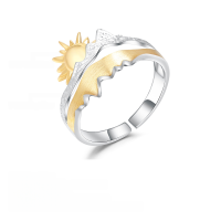 wholesale S925 Sterling Silver High-end Designer Adjustable Open Ring with Naturalistic Sun and Sunrise Design-Designer Rings Adjustable Opening