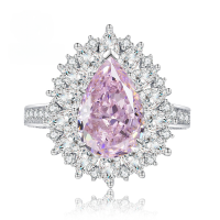 wholesale 925 Sterling Silver with High-Carbon Diamond Powder 8*12 Teardrop Ring for Women, European and American Luxury Fashion Style, Mu Jing Jewelry New Collection-R644 Pink Diamond No. 9