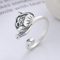 wholesale S925 Sterling Silver Retro Antique Matte Craft Resin Green Leaf Lotus Three-Dimensional Trendy Adjustable Ring-0-2