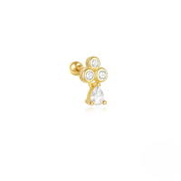 wholesale S925 Sterling Silver Zircon-studded Gold-plated Ball Threaded Ear Cuff With Chain Fringe-Single gold #1