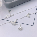 wholesale Sterling Silver S990 Two Butterflies Dancing Tassel Mother-of-Pearl Pearl Necklace Fashion Minimalist Niche Design Collarbone Chain-0-3