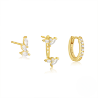 wholesale 925 Sterling Silver Zircon-studded Minimalist Ins Style Hoop Earrings And Stud Earring Set, A Popular European And American Niche Design-Set of 3 - Gold #5 925 Silver