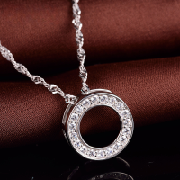wholesale S925 silver metal minimalist and elegant Korean and Japanese style diamond zirconia circle pendant necklace chain wholesale-Single Pendant - Without Chain>925 Silver