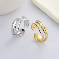 wholesale S925 Sterling Silver Korean Style Minimalist Multi-Layer Line Design Trendy Open Adjustable Ring-DJ1218F/gold color about 3.7 grams