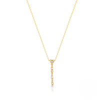 wholesale 925 Sterling Silver Heart Y-shape Pearl And Zircon Accent Tassel Necklace And Earring Set, Hot-selling European And American Versatile Jewelry-Gold-Necklace 925 Silver