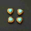 wholesale S925 sterling silver plated with 24K gold, set with southern red agate, turquoise, and jasper heart-shaped luck-changing beads, antique silver matching beads for DIY bracelet accessories-0-3