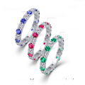 wholesale S925 Sterling Silver Light Luxury High-End Elegant Green Gemstone Red and Blue Sapphire Popular European and American New Style Moissanite Ring-0-0