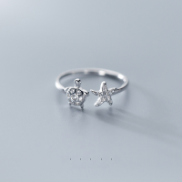 wholesale S925 silver ring for women, Korean-style fashion cute starfish turtle inlaid with diamonds sweet open ring J8972-S925 Silver-Silver Ring>Adjustable opening