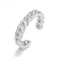 wholesale Metal material: 925 silver new Valentine's Day twist pair ring men's geometric chain open ringgift-White gold Adjustable opening