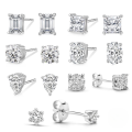 wholesale S925 Sterling Silver Geometric Square Super Sparkling Diamond Stud Earrings-0-0