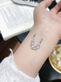 wholesale 999 Pure Silver Butterfly Tassel Four-Leaf Clover Necklace for Women, Small Batch Design, High-End Feel, Light Luxury Collarbone Chain, Gift for Girlfriend-0-37