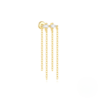 wholesale S925 Sterling Silver Geometric Kite Zircon Chain Tassel Flat Threaded Ear Cartilage Stud-Single gold #14