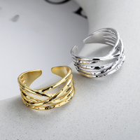 wholesale S925 Sterling Silver Korean Style Luxury Multi-Layer Wrapped Open Ring Exaggerated Hip-Hop Dance Ring for Women-DF062 White Gold/Approx. 3.5g &gt; Adjustable opening