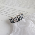 wholesale S925 Sterling Silver Korean Style Personalized Versatile Vintage Olive Leaf Open Adjustable Ring for Women-0-1