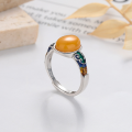 wholesale S925 Sterling Silver Xiangyun Amber Ring Adjustable Vintage Enamel Index Ring for Cross-Border Live Streaming Supply-0-1