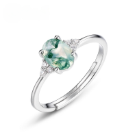 wholesale S925 Sterling Silver NewGreen Moss Ring withAqua Chalcedony Women's Finger Ring for Wish Cross-Border Hot-Sale-Green moss Opening adjustable