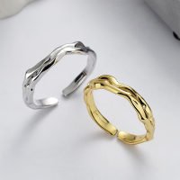 wholesale S925 Sterling Silver Irregular Minimalist Asymmetric Crinkle Texture Open Ring French Elegant Style Women's Ring-DJ1085/Gold color Approx. 2.13g &gt; Opening adjustable