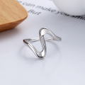 wholesale S925 Sterling Silver Ins Style Minimalist Wave Line Irregular Geometric Niche Design Open Adjustable Ring-0-2