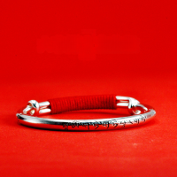 wholesale 999 Silver Retro Ethnic Mantra Scripture Push-Pull Bracelet for Children, Pure Silver Baby Full Moon Birthday Gift-Baby model single>pure silver
