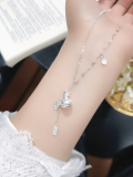 wholesale 999 Pure Silver Butterfly Tassel Four-Leaf Clover Necklace for Women, Small Batch Design, High-End Feel, Light Luxury Collarbone Chain, Gift for Girlfriend-0-45