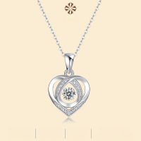 wholesale S925 Sterling Silver Moissanite Pendant "Heart with You" Necklace New Style Choker Chain from Source Factory Direct Shipping-50 point Moissanite 925 silver