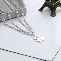 wholesale S925 Sterling Silver Vintage Double-Layer Bear Necklace, Retro Antique Style, Versatile Women's Jewelry for Wholesale-YL154/approx. 24.8g>925 silver