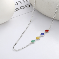 wholesale S925 Sterling Silver Drip Glaze Enamel Peace and Joy Candy Color Block Pendant Choker Necklace for Women-YFL504/about 5g