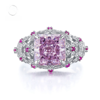 wholesale S925 Silver New Style High Carbon Diamond Oval 10*10 Pink Diamond Ring for Women, Live Streaming Diamond Ring-R446 Pink Diamond No. 8