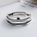 wholesale S925 Sterling Silver Korean Dongdaemun Fashion Trend New Multi-Layer Black Spinel Open Adjustable Ring for Women-0-1