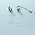 wholesale S925 silver ethereal literary lady synthetic green phantom crystal ear thread elegant wave earrings G4925-0-1