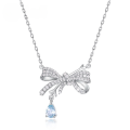 wholesale S925 Sterling Silver Fashionable and Unique Bow Full-Zircon Teardrop Topaz Necklace Snowflake Necklace for Women Christmas Gift-0-0