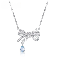 wholesale S925 Sterling Silver Fashionable and Unique Bow Full-Zircon Teardrop Topaz Necklace Snowflake Necklace for Women Christmas Gift-Thick Silver Platinum 925 Silver