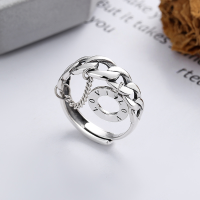 wholesale S925 Sterling Silver Korean Style Chain Link Spliced Fringe Circle English "LOVE" Open Ring-YFJ932/approx. 3.6g Adjustable opening