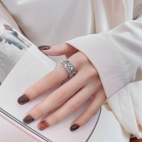 wholesale S925 Sterling Silver Retro Matte Wide Band Relief Lotus Heart Sutra Open Ring, Ethnic and Literary Style-680J/approx. 7.1g Adjustable opening