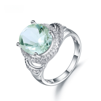 wholesale S925 Sterling Silver Natural Green Amethyst Ring, Fashionably Luxurious Gemstone Setting with 10*12mm Natural Colored Gemstone-Natural Green Amethyst Ring  US Size 9