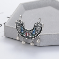 wholesale S990 silver antique vintage ethnic style lotus phoenix crescent bell tassel design longevity lock pendant-190PM/about 12.5g