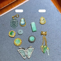 wholesale S925 Silver Jewelry Parts Through-hole Spacer Beads Pendant Matching Beads Accessories Natural Blue Water Jadeite DIY Necklace Accessories Spacer Beads-Jade spacer beads